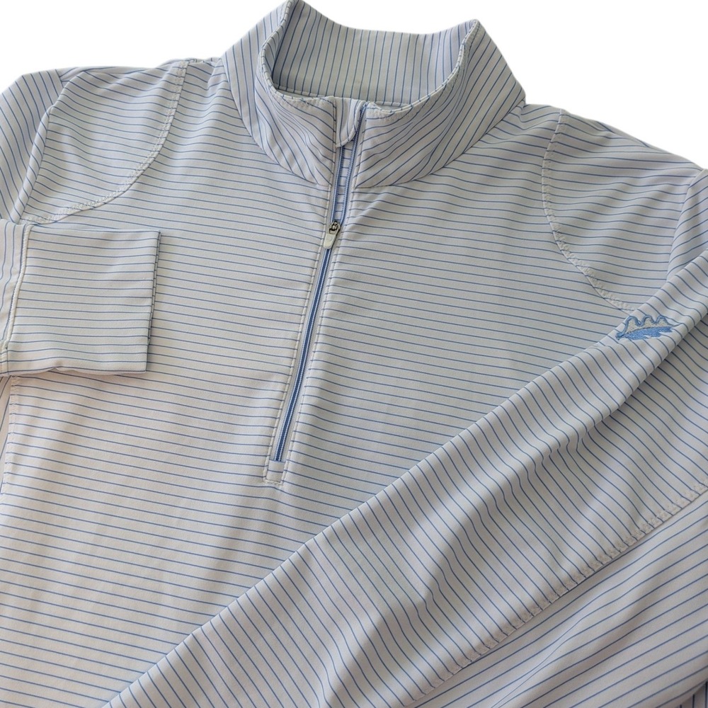 Zero Restriction Womens XL 1/4 Zip Golf Pullover White Blue Striped Stretch Top
